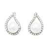 Pave Crystal Teardrop Faux 5mm Pearl Post Earrings, 0.75" (Silver Tone)