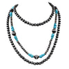 Stunning Multistrand Western Style Navajo Pearl Draping Strands With Turjquoise Blue Howlite Stone Bead Detail Necklace, 16"+3" Extender