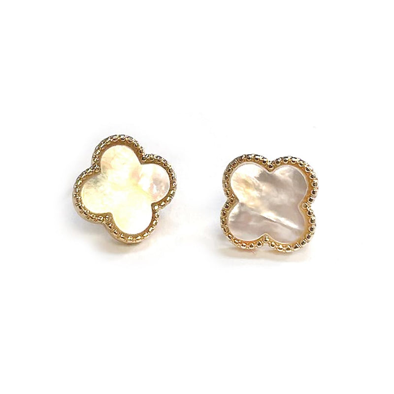 Stunning Mother Of Pearl Clover Gold Tone Jewelry (Stud Earring, 0.50")