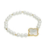 Stunning Mother Of Pearl Clover Gold Tone Jewelry (Stretch Faux Pearl Bracelet, 6")