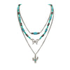 Cowgirl Chic Turquoise Blue Howlite Stone Beads On Multistrand Western Style Butterfly Charm Cactus Pendant Necklace, 14"+3" Extender