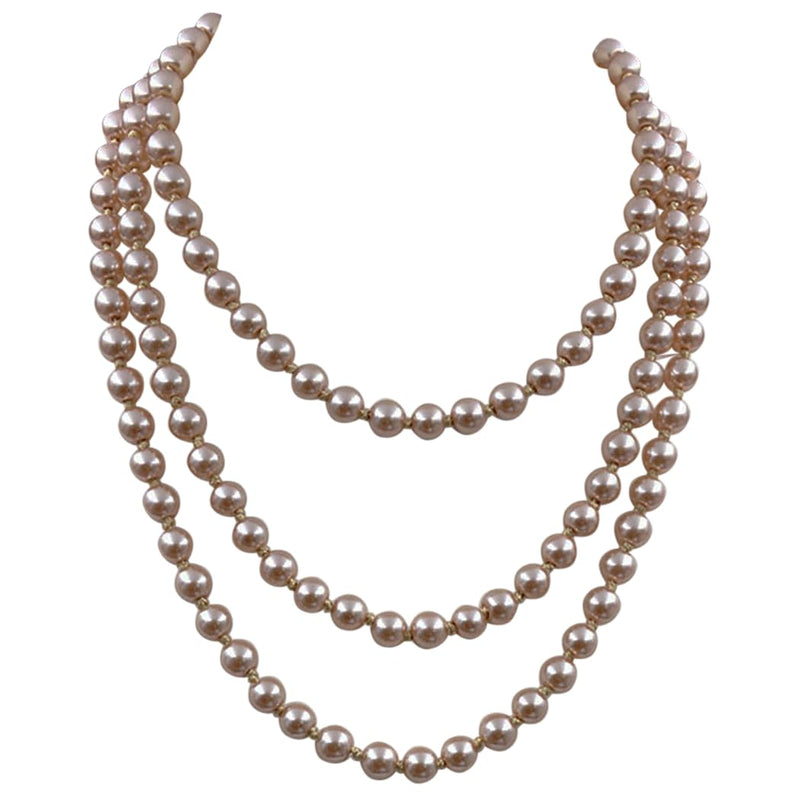 Stunning Simulated Pearl Knotted Long Endless Strand Necklace (60", Champagne, 8mm)