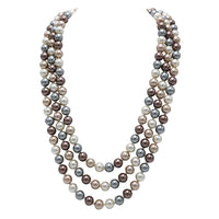 Stunning Simulated Pearl Knotted Long Endless Strand Necklace (96", Neutral Mix, 12mm)