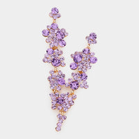 Women's Stunning Crystal Rhinestone Bubble Dangle Statement Earrings, 3.25" (Violet Purple Gold Tone)