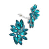 Dazzling Crystal Marquis Leaf Cluster Statement Clip On Earrings, 1.87" (Peacock Blue Silver Tone)