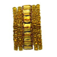 Stunning Statement Bejeweled Set Of 5 Colorful Crystal Rhinestone Stretch Bracelets, 6.75" (Yellow Crystal Gold Tone)