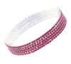 Set of 5 Sparkling Crystal Rhinestone Stacking Stretch Bracelets, 2.25" (Pink Crystal Silver Tone)