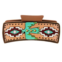 Women's Cowgirl Chic Aztec Thunderbird Western Style Tooled Vegan Leather Large Claw Hair Clip, 4"