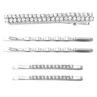 Sparkling Crystal Rhinestone 5 Piece Set Bobby Pins Alligator Hair Clip Accessories (Silver Tone)