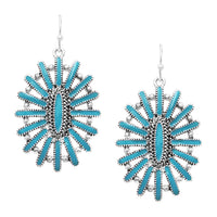 Women's Cowgirl Western Style Acrylic Turquoise Starburst Stone Dangle Earrings, 2"