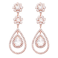 Women's Dramatic Teardrop Hoop Crystal Flower Long Shoulder Duster Hypoallergenic Earrings, 2.75"