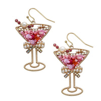 Cheers Chic Gold Tone Cocktail Drinks Crystal Rhinestone Celebration Party Dangle Earrings (Pink Champagne Bubbly, 2.12)