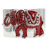 Majestic Red Enamel Coated Crystal Accented Lucky Elephant Extra Wide Open Cuff Polished Silver Tone Bangle Bracelet, 7.5"