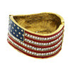 Sleek Patriotic Red White And Blue USA Flag July 4th Hinged Cuff Bangle Bracelet, 7" (Burnished Gold Tone)