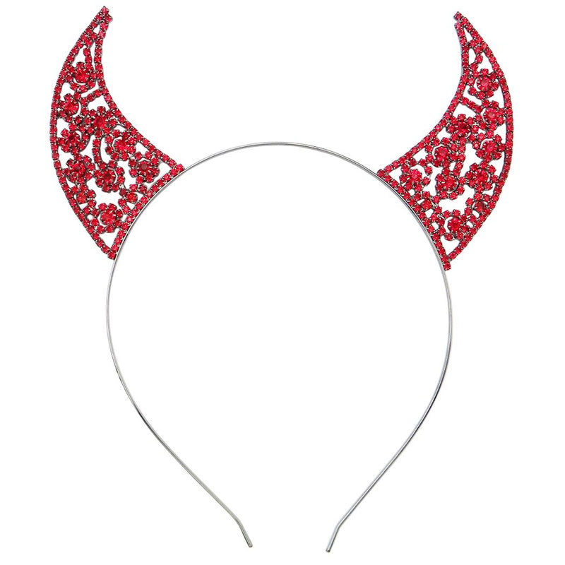 Spooky Fun Crystal Rhinestone Red Devil Horns Decorative Halloween Costume 1 Headband (Swirl)