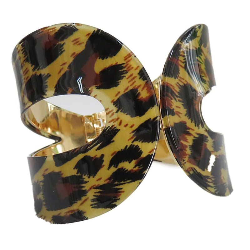 Statement Making Colorful Lucite Hinged Cuff Bangle Bracelet, 7.75" (Spotted Leopard Print, Round)