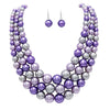 3 Colorful Multi Strands Simulated Pearl Necklace And Earrings Jewelry Gift Set, 18"+3" Extender (Lavender Purple Mix)