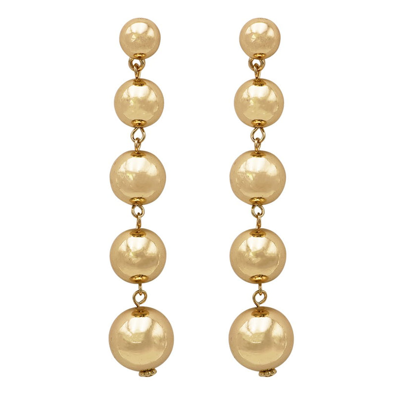 Chic And Stylish Polished Metal Ball Drop Long Dangle Earrings With Hypoallergenic Post Backs, 3.5” (Gold Tone)