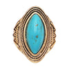 Women's Cowgirl Glam Western Statement Oval Turquoise Howlite Stone In Burnished Gold Tone Concho Ring Size 7.5