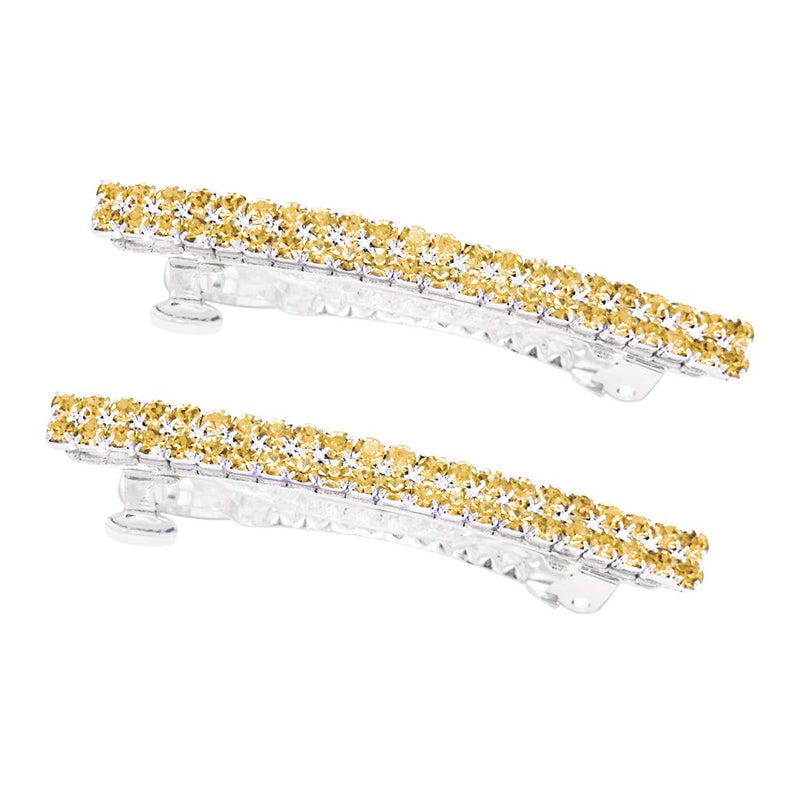 1 Pair of Classic Style Double Row Crystal Hair Clip Barrettes (Topaz)