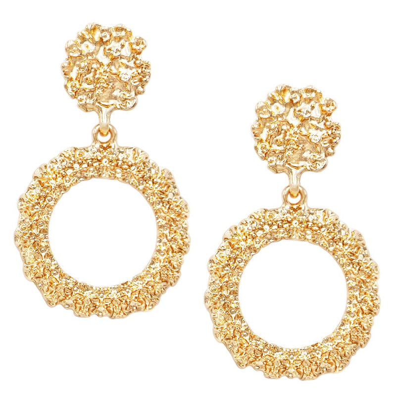 Women's Chic Chunky Gold Tone Nugget Hypoallergenic Post Back Hoop Earrings, 2"