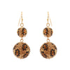 Get Wild Leopard Print Pave Crystal Ball Drop Earrings (Double Ball Gold Tone Fish Hook, 1.75")