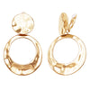 Statement Matte Hammered Metal Disc Hoop Dangle Clip on Style Earrings, 2.75" (Polished Gold Tone)