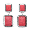 Women's Western Style Rectangular Semi Precious Red Howlite Hypoallergenic Post Drop Earrings, 1.50"