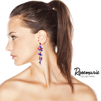 Stunning Crystal Rhinestone Statement Bubble Dangle Earrings, 3.25" (USA July 4th Red Blue Clear)