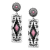 Women's Cowgirl Chic Western Semi Precious Howlite Stone Bar Jewelry (Pink Howlite Aztec Pattern Earrings, 2.5")