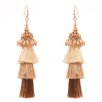 Vintage Chic Tiered Ombre Thread Tassel Long Dangle Earrings (Gold Faceted Crystal Bead, 3.25")