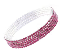 Set of 5 Rhinestone Stretch Bracelets (Rose Pink Silver Tone)