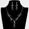 Elegant Crystal and Rose Statement Necklace Earring Jewelry Gift Set 14.5" with 4” Extension (Black)