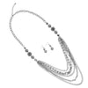 Stunning Polished Silver Tone Multistrand Draping Chains With Faceted Crystal Disco Ball Detail Necklace Earrings Jewelry Gift Set, 36"+3" Extender