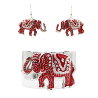 Women’s Majestic Enamel Coated Crystal Accented Lucky Elephant Statement  Earrings Set, 12"+ 2" Extension (Earring Only, Red)