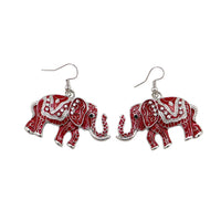 Women’s Majestic Enamel Coated Crystal Accented Lucky Elephant Statement  Earrings Set, 12"+ 2" Extension (Earring Only, Red)