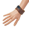 Sleek Patriotic Red White And Blue USA Flag July 4th Hinged Cuff Bangle Bracelet, 7" (Burnished Gold Tone)