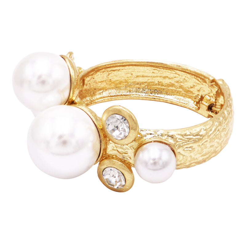 Made for a Mermaid Statement Extra Large Simulated Pearl Bangle Bracelet (Hinged Cuff Bracelet)