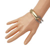 Chic And Stunning Polished Two Tone Metal Stackable Hinged Cuff Designer Bangle Bracelet, 7"