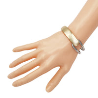 Chic And Stunning Polished Two Tone Metal Stackable Hinged Cuff Designer Bangle Bracelet, 7"