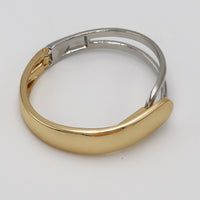 Chic And Stunning Polished Two Tone Metal Stackable Hinged Cuff Designer Bangle Bracelet, 7"