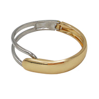 Chic And Stunning Polished Two Tone Metal Stackable Hinged Cuff Designer Bangle Bracelet, 7"