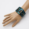 Statement Making Colorful Lucite Hinged Cuff Bangle Bracelet, 7.75" (Marbled Teal Blue With Glitter Flecks, Square)