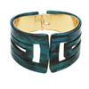 Statement Making Colorful Lucite Hinged Cuff Bangle Bracelet, 7.75" (Marbled Teal Blue With Glitter Flecks, Square)