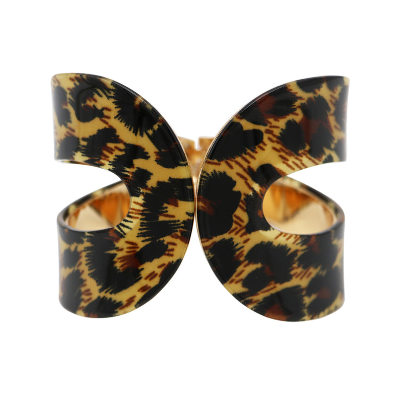 Statement Making Colorful Lucite Hinged Cuff Bangle Bracelet, 7.75" (Spotted Leopard Print, Round)