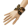 Statement Making Colorful Lucite Hinged Cuff Bangle Bracelet, 7.75" (Spotted Leopard Print, Round)