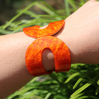 Statement Making Colorful Lucite Hinged Cuff Bangle Bracelet, 7.75" (Marbled Orange With Glitter Flecks, Round)