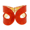 Statement Making Colorful Lucite Hinged Cuff Bangle Bracelet, 7.75" (Marbled Orange With Glitter Flecks, Round)