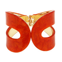 Statement Making Colorful Lucite Hinged Cuff Bangle Bracelet, 7.75" (Marbled Orange With Glitter Flecks, Round)