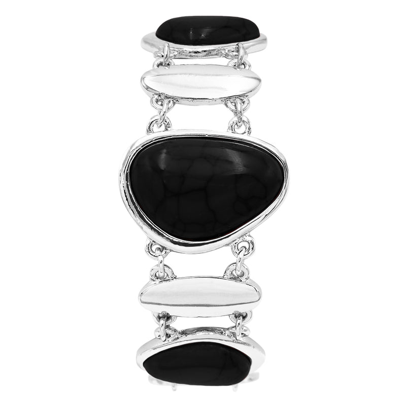 Western Style Design Semi Precious Howlite Stone Toggle Closure Bracelet (Black)